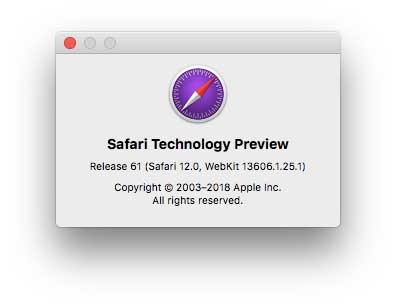 Safari Technology Preview 61 per macOS High Sierra e macOS Mojave