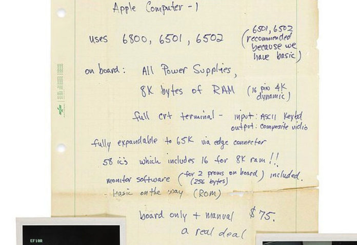 Invenduto un vecchio documento scritto da Steve Jobs messo all’asta