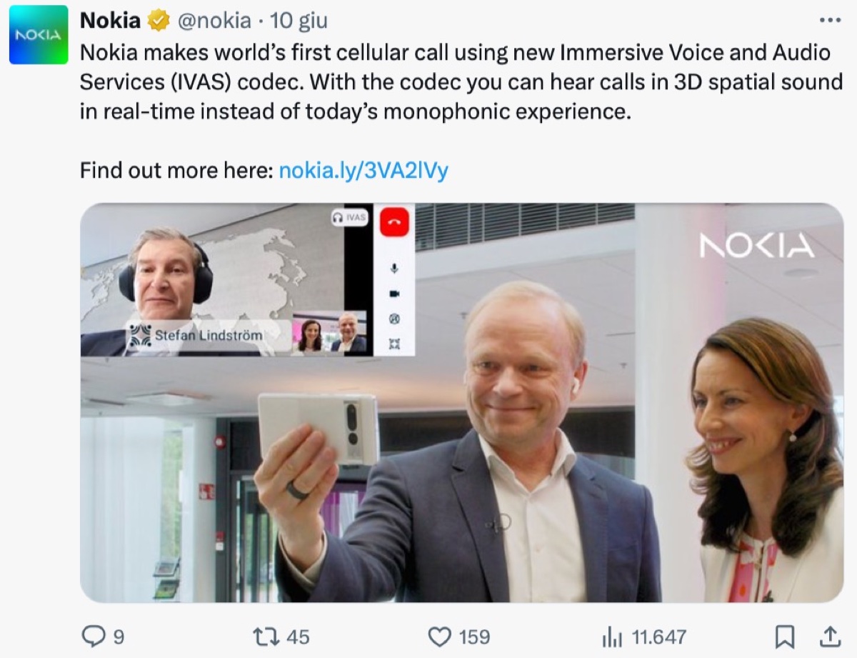 Nokia effettua la prima telefonata immersiva con audio spaziale