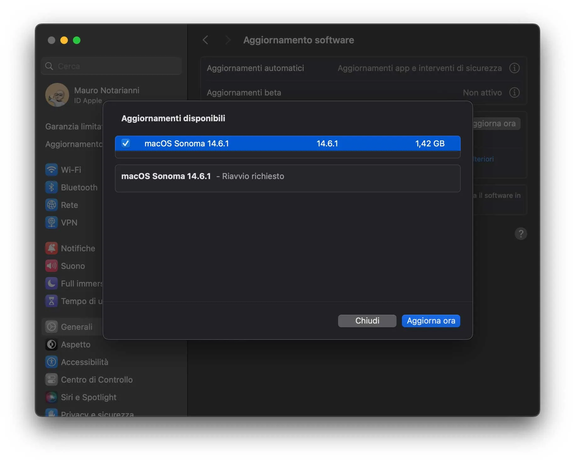 Disponibile aggiornamento a macOS Sonoma 14.6.1