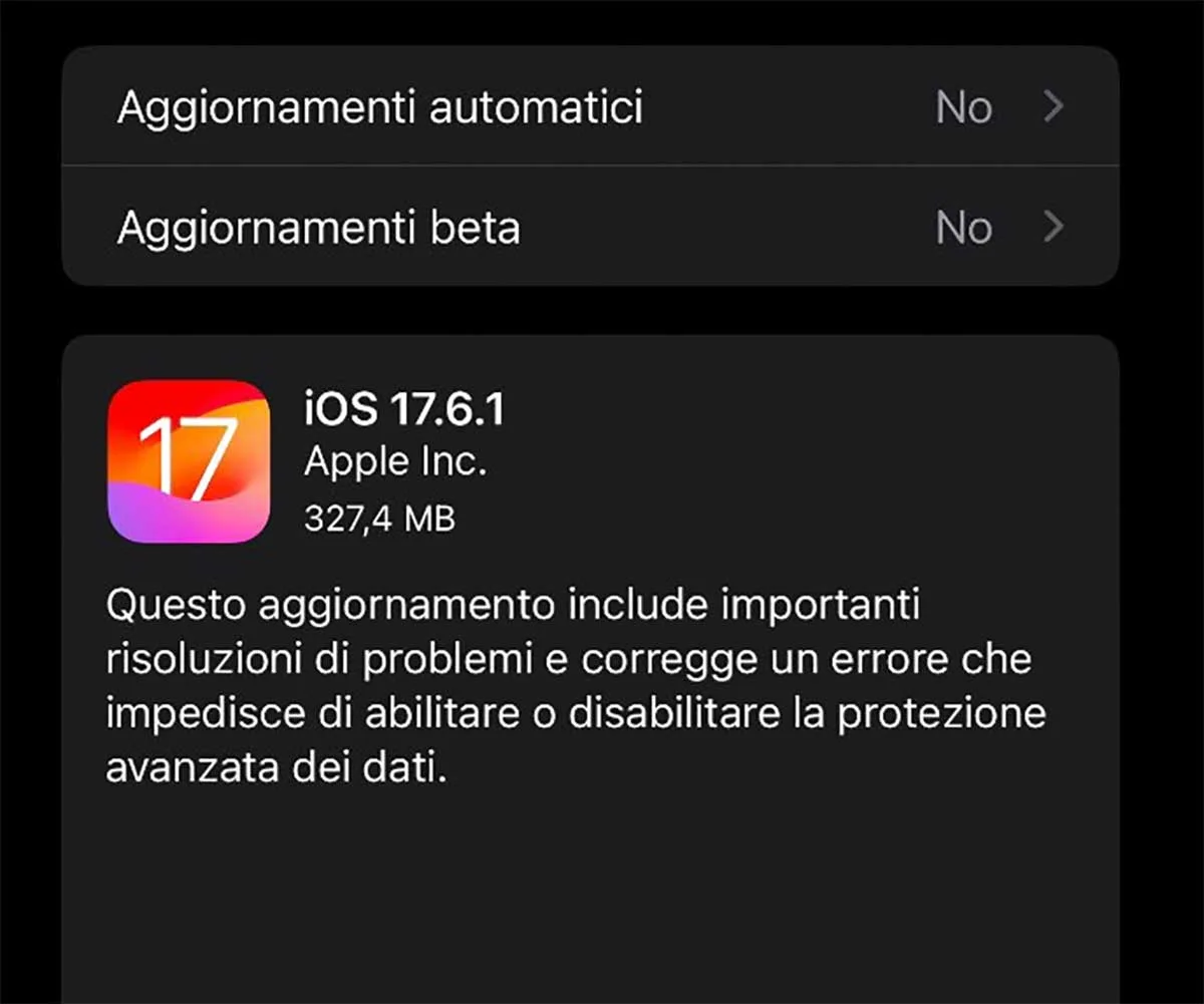 Disponibili aggiornamenti a iOS 17.6.1 e iPadOS 17.6.1