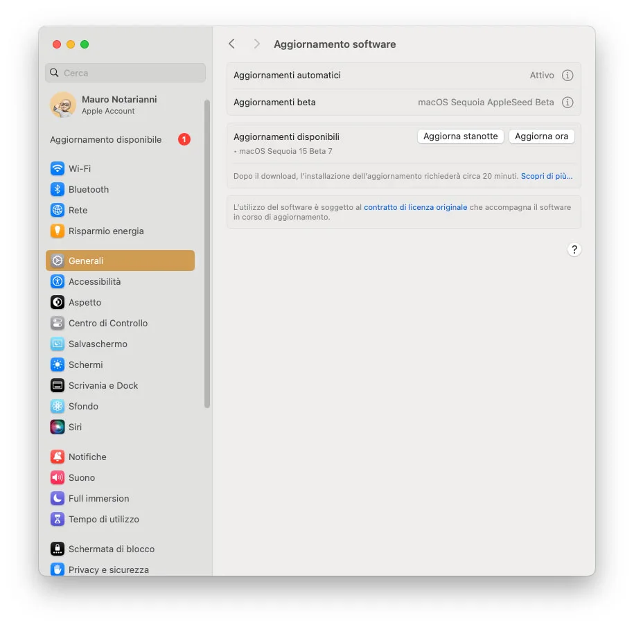 Settima beta di macOS Sequoia agli sviluppatori