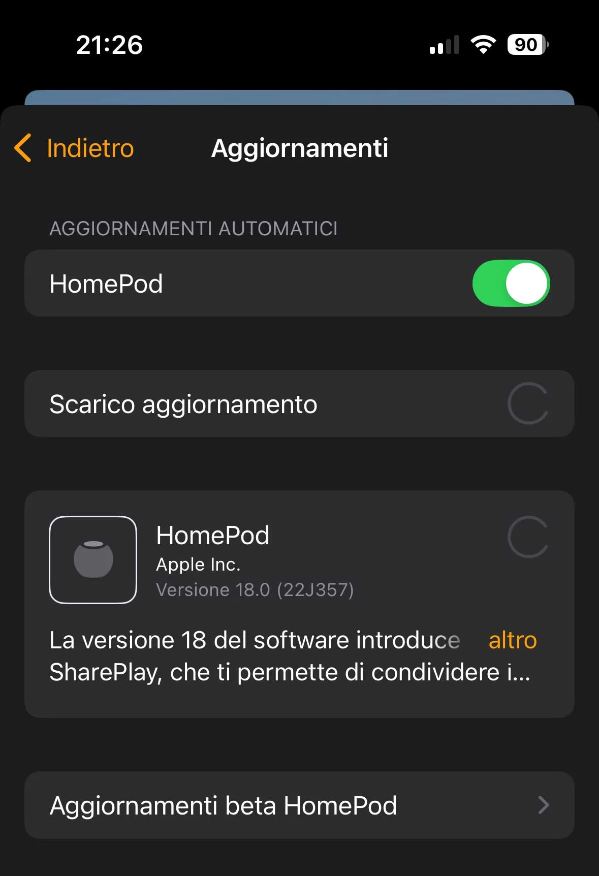 Pronto update 18 per HomePod e HomePod mini