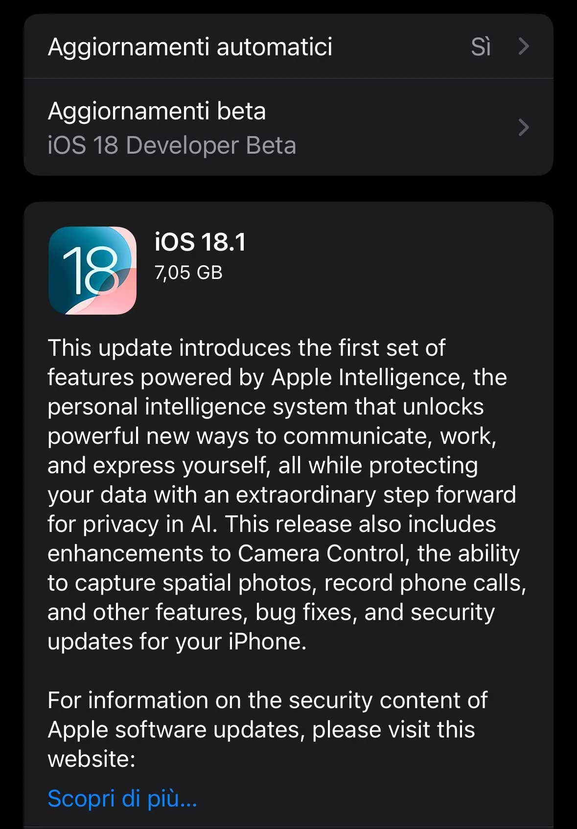 Disponibile beta 7 di iOS 18.1, iPadOS 18.1, tvOS 18.1 e watchOS 11.1 - macitynet.it