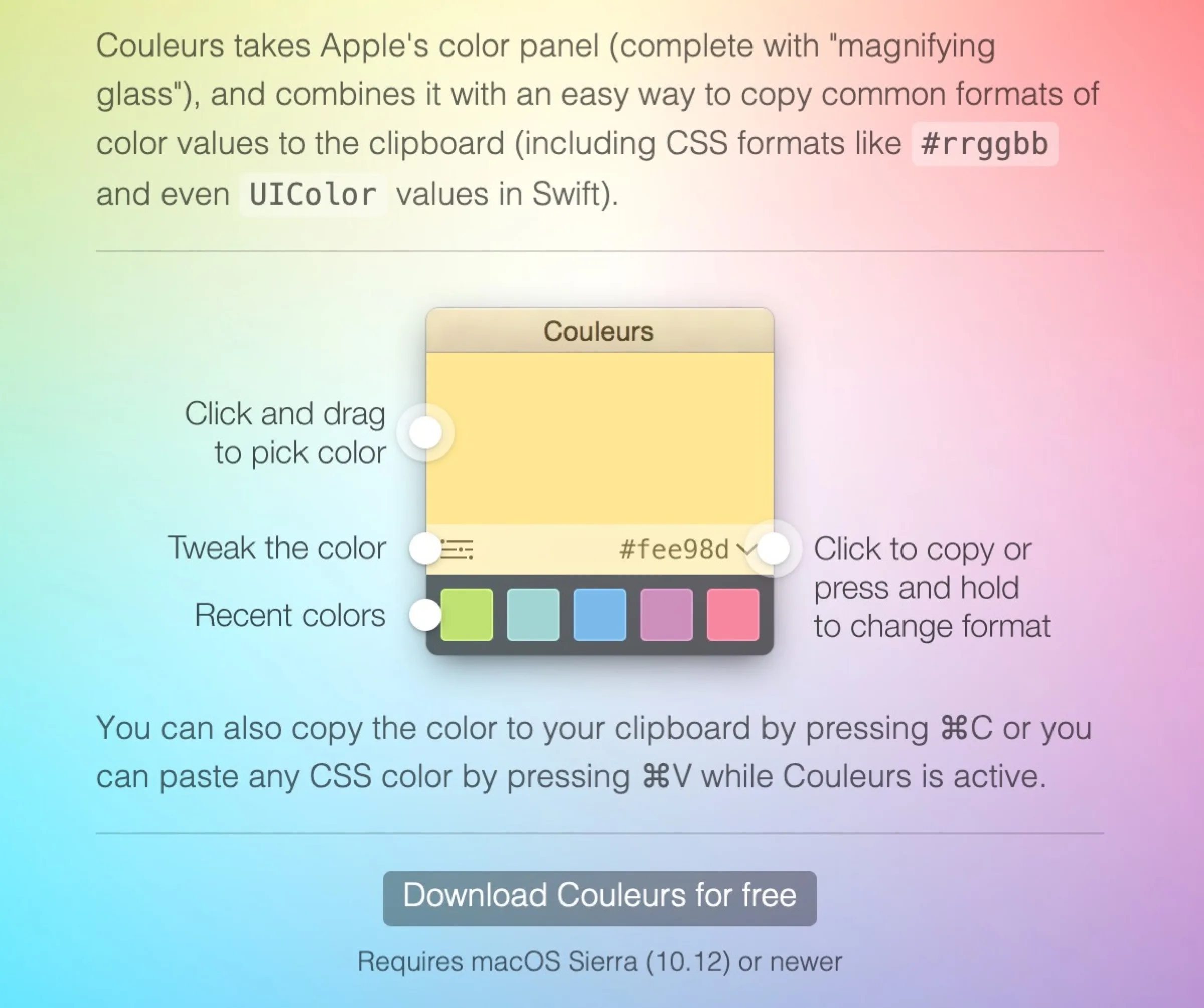 Couleurs è l'acchiappacolore per Mac come dovrebbe farlo Apple