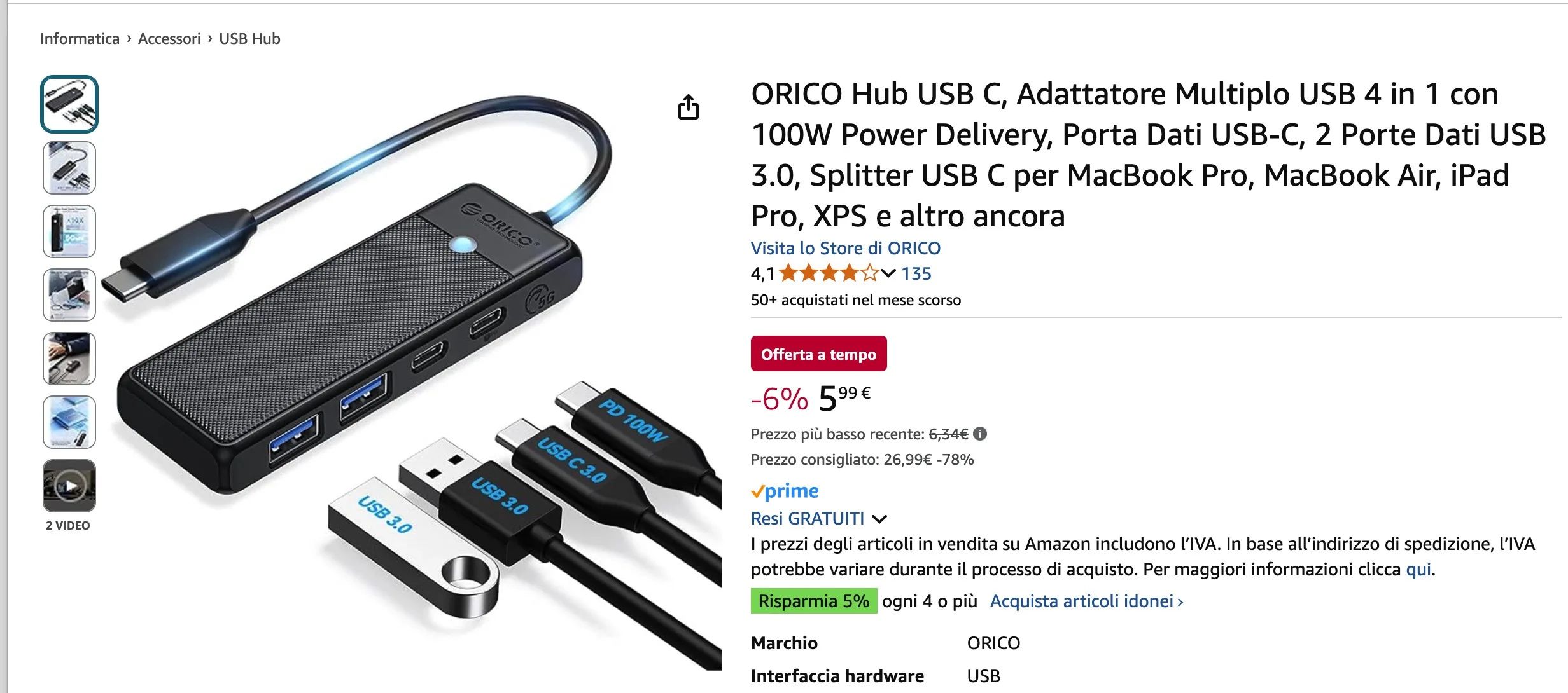 Hub USB-C Orico ad un prezzo che non ci credete, 5,99 € - macitynet.it